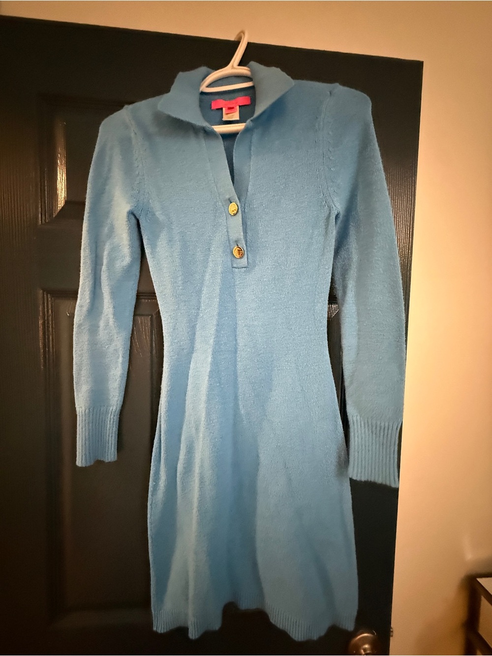 Lilly Pulitzer Blue Knit Sweater Dress Gold Buttons XXS